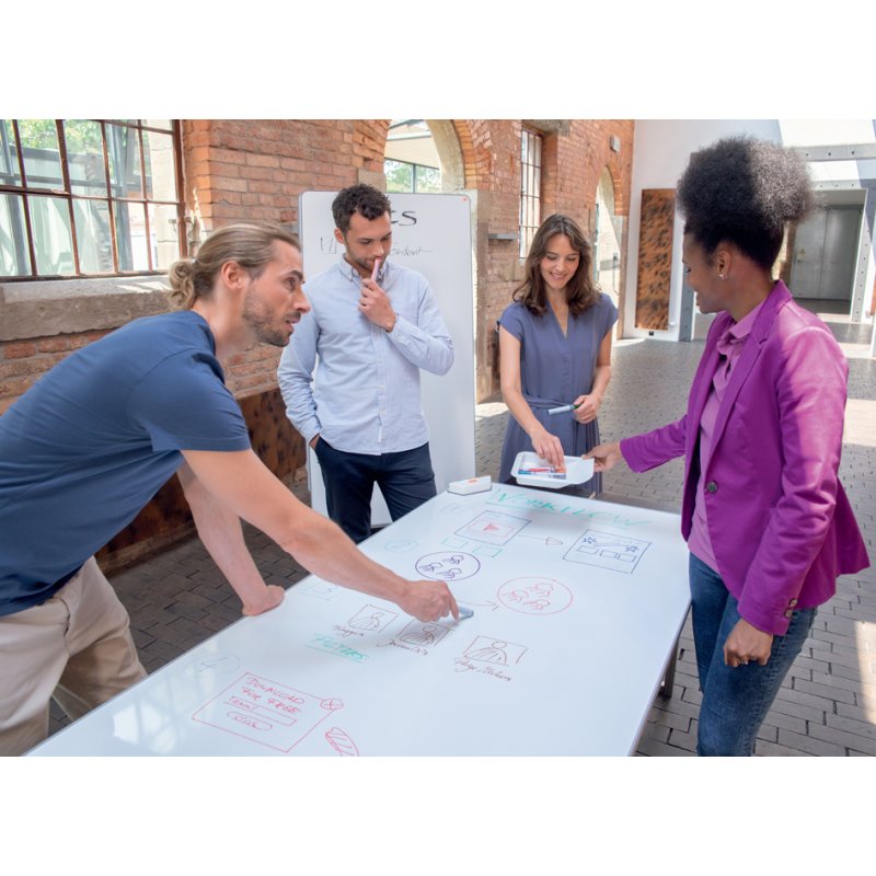 nobo Kombit MoveMeet table blanche interactive, blanc/gris, recto-verso, magnétique, 900×1800 mm
