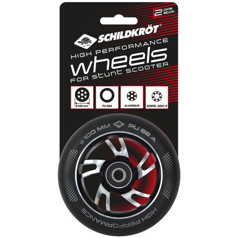 SCHILDKRÖT vervangingswielen stuntstep, zwart, 100 mm PU, ABEC9 kogellagers, 2 stuks