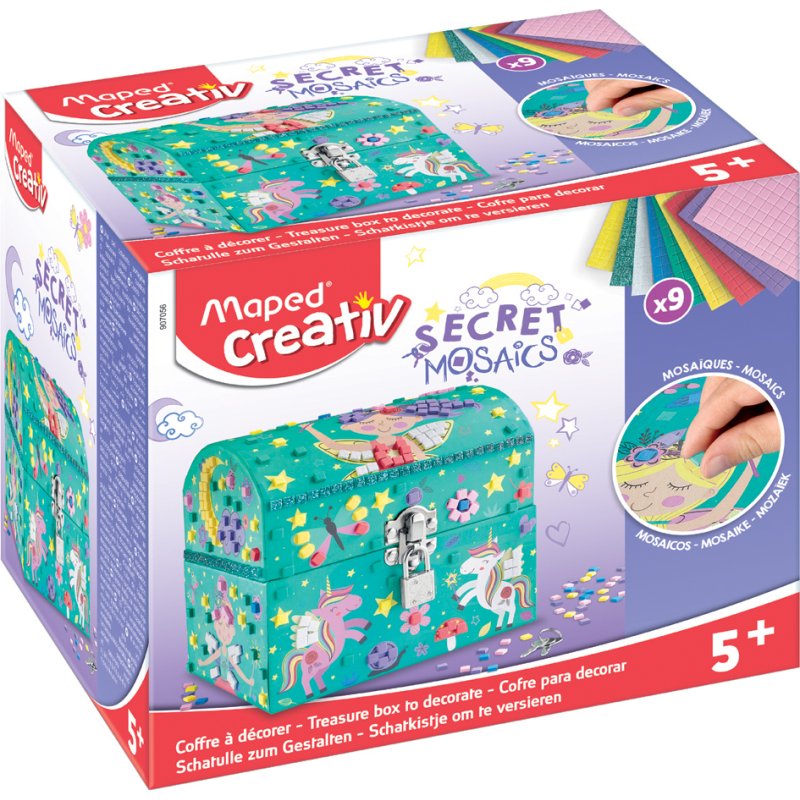 Maped boîte à bijoux Secret Mosaics, avec serrure, fées & licornes, 5+ ans