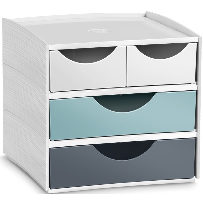 cep Bloc de tiroirs Mini MyCube Riviera, blanc/bleu/gris, 4 tiroirs, polystyrène, 185×185×175 mm