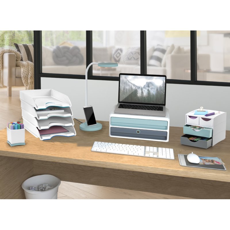 cep Bloc de tiroirs Mini MyCube Riviera, blanc/bleu/gris, 4 tiroirs, polystyrène, 185×185×175 mm