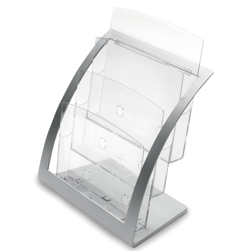 deflecto porte-brochures Contemporary A4, argent, 3 compartiments, sur pied