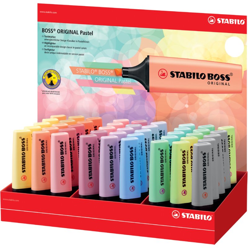 STABILO BOSS ORIGINAL Pastel highlighters, chisel tip 2-5 mm, 45 pieces display