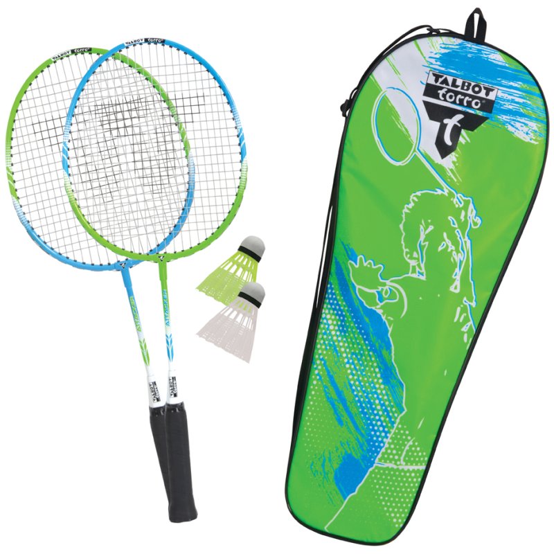 TALBOT torro kinderenbadmintonset 2 Junior Aanvallers, 2 rackets, 2 shuttles, draagtas
