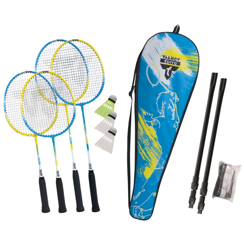 TALBOT torro badmintonset Gezin, 4 rackets, telescoopnet, draagtas