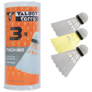 TALBOT torro badmintonshuttles Technisch model 150, kleurenmix, kurkkop, 3 stuks