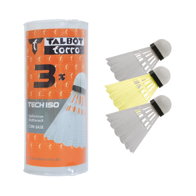 TALBOT torro badmintonshuttles Technisch model 150, kleurenmix, kurkkop, 3 stuks