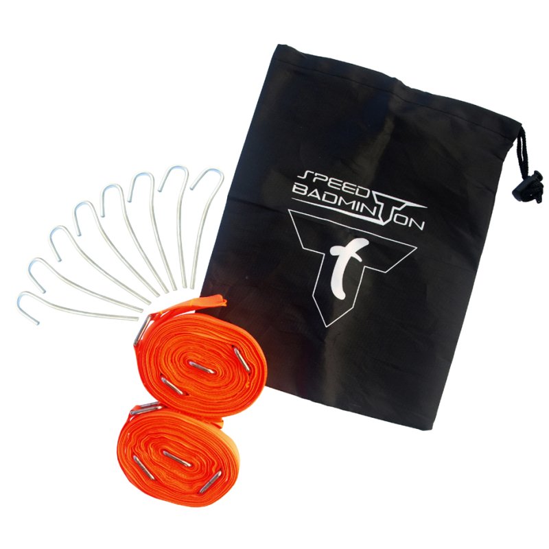 TALBOT torro Speed badmintonveld speelveldbelijning, 2 rode banden 5,5×5,5 m, 8 haringen
