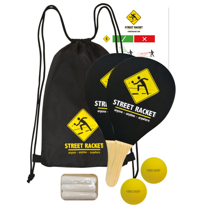SCHILDKRÖT Street Racket Set, 2 houten rackets, 2 softballen, inclusief tas