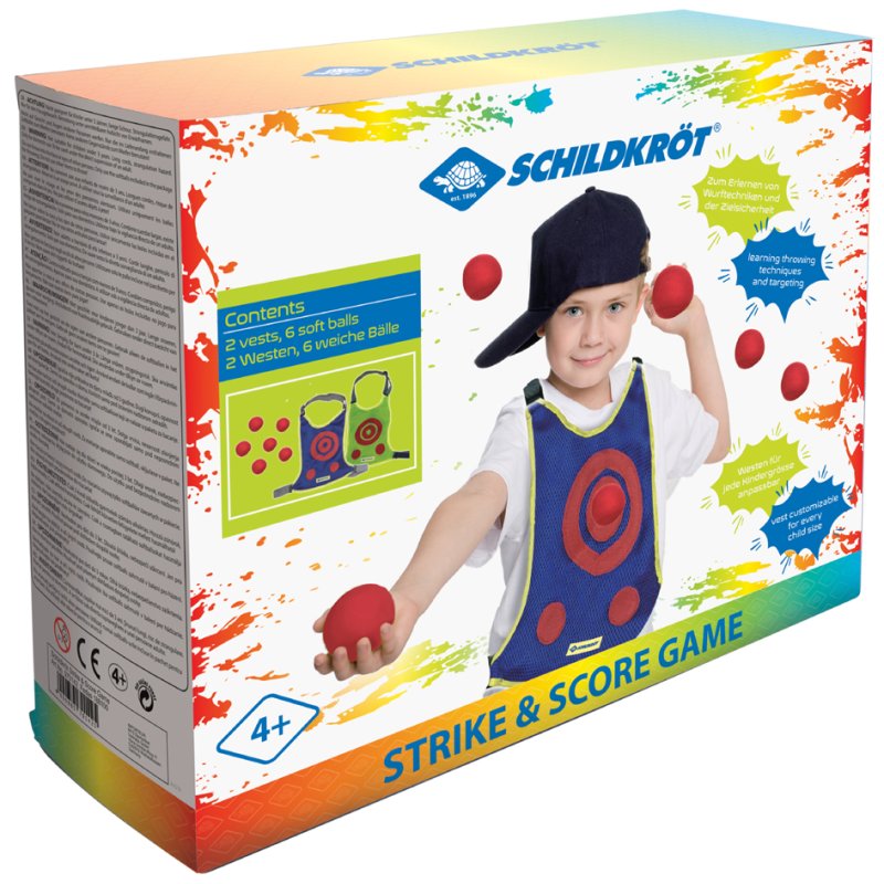 SCHILDKRÖT jeu de lancer et comptage des points Strike & Score Game, à partir de 4 ans, 2 gilets velcro, 6 balles velcro