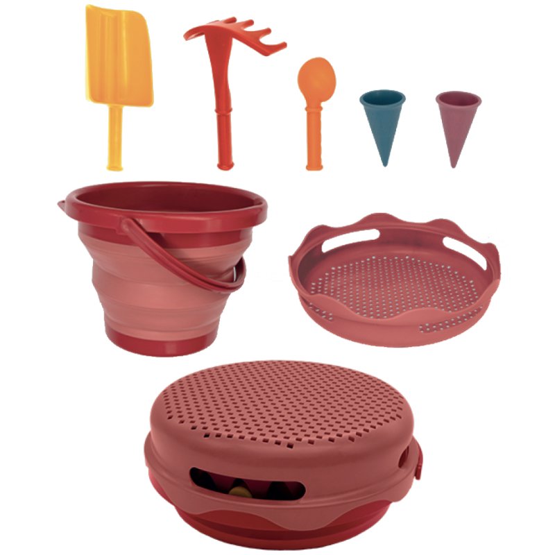 SCHILDKRÖT Ensemble de seau de sable 7-en-1, rouge, pliable