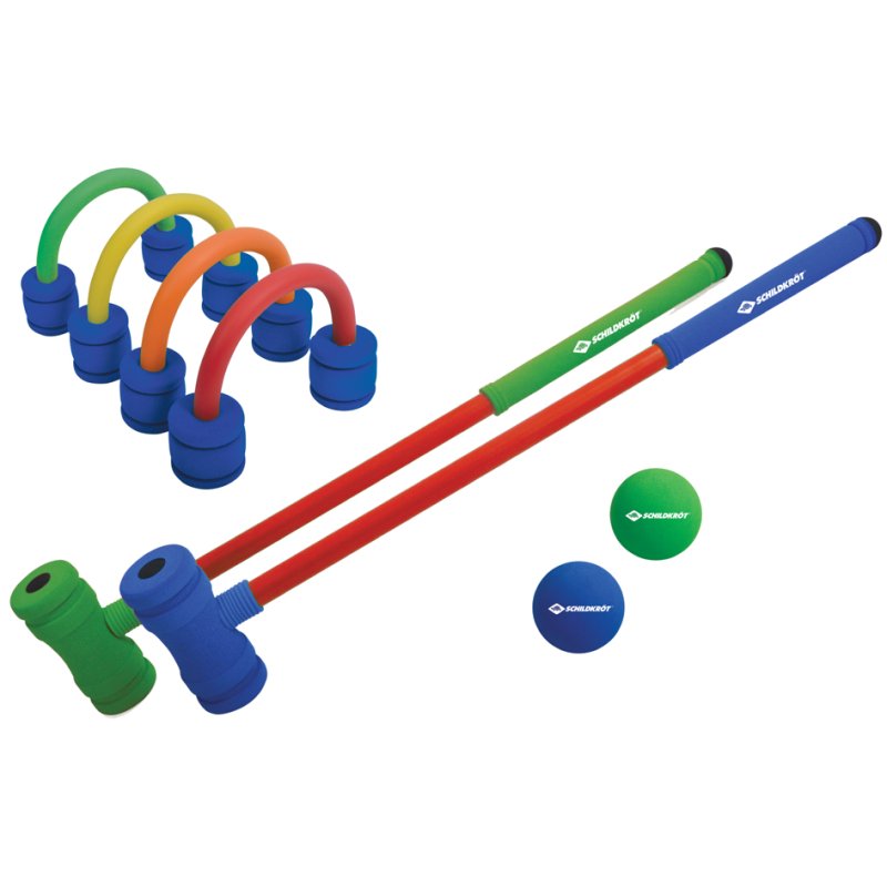 SCHILDKRÖT zachte croquet kinderset, 2 slagstokken 600 mm, 4 poorten 2 ballen