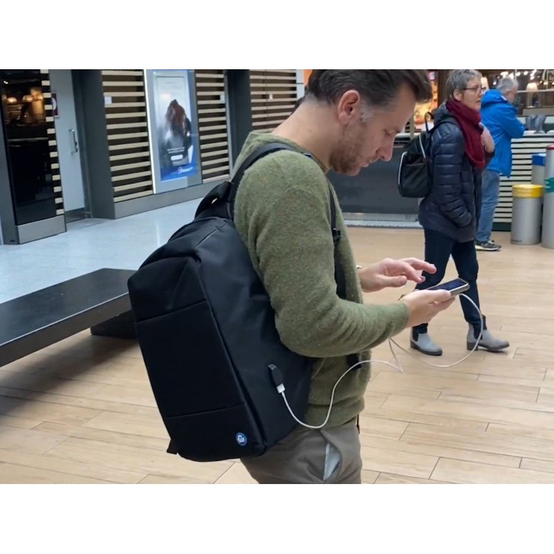 STOP sac à dos pour ordinateur portable SAFEPAK RPET ANTIGUA, port de charge USB, noir, 15,6 pouces