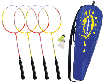 SCHILDKRÖT badmintonset 4-Player, rood/geel, 4 rackets, met tas