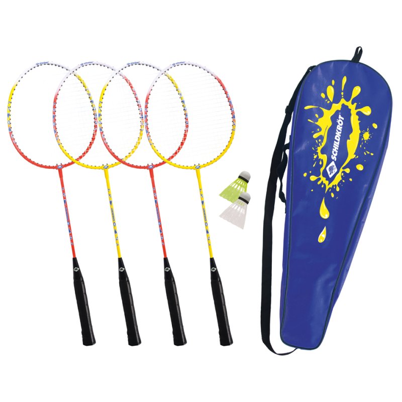 SCHILDKRÖT set de badminton 4-Player, rouge/jaune, 4 raquettes, avec sac