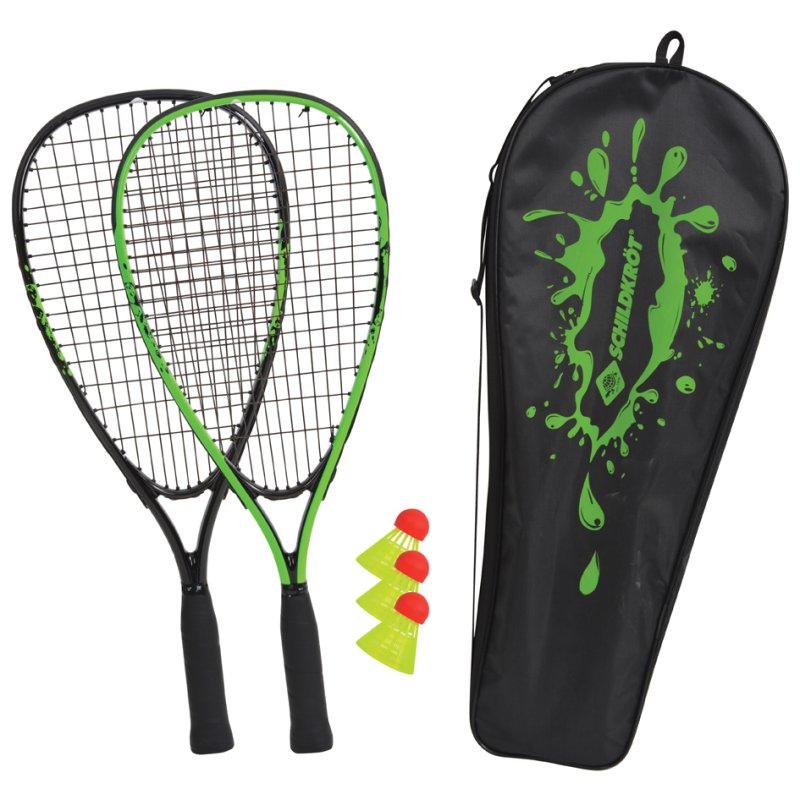 SCHILDKRÖT Speed Badminton set, zwart/groen, 2 rackets, incl. 3 ballen en tas