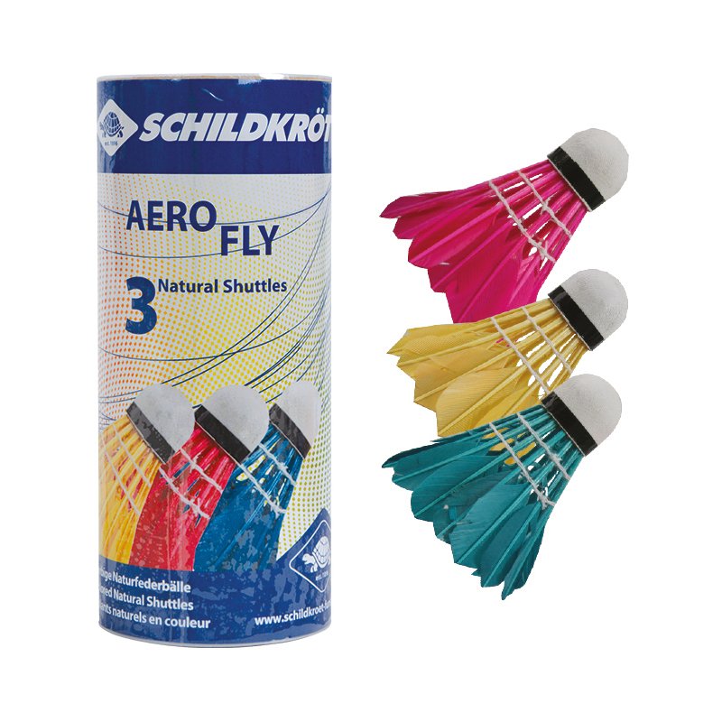 SCHILDKRÖT Aerofly feathered shuttlecock, coloured, cork base, 3 pieces