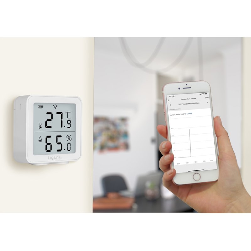 LogiLink Wi-Fi thermo-hygrometer, white, including 3x AA batteries