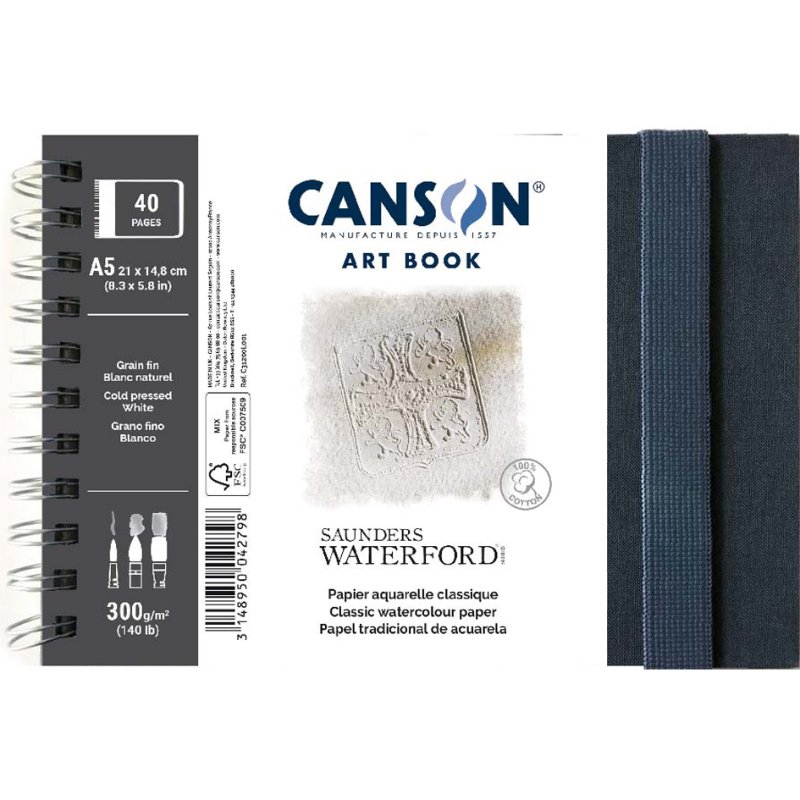 CANSON carnet de croquis ART BOOK papier aquarelle A5, noir, reliure cartonnée, 20 feuilles
