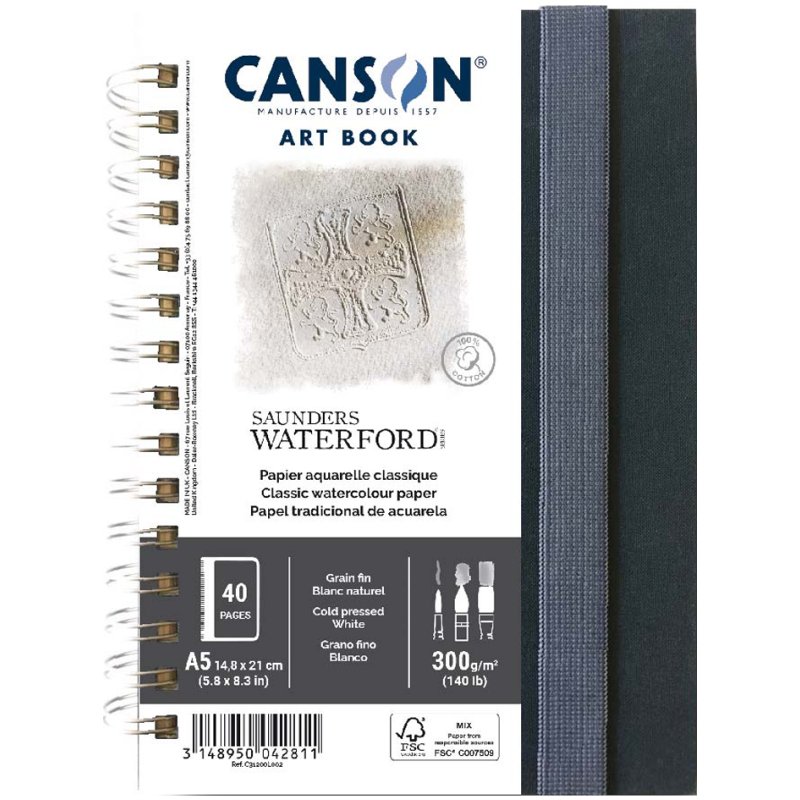 CANSON carnet de croquis ART BOOK papier aquarelle A5, noir, reliure cartonnée, 20 feuilles