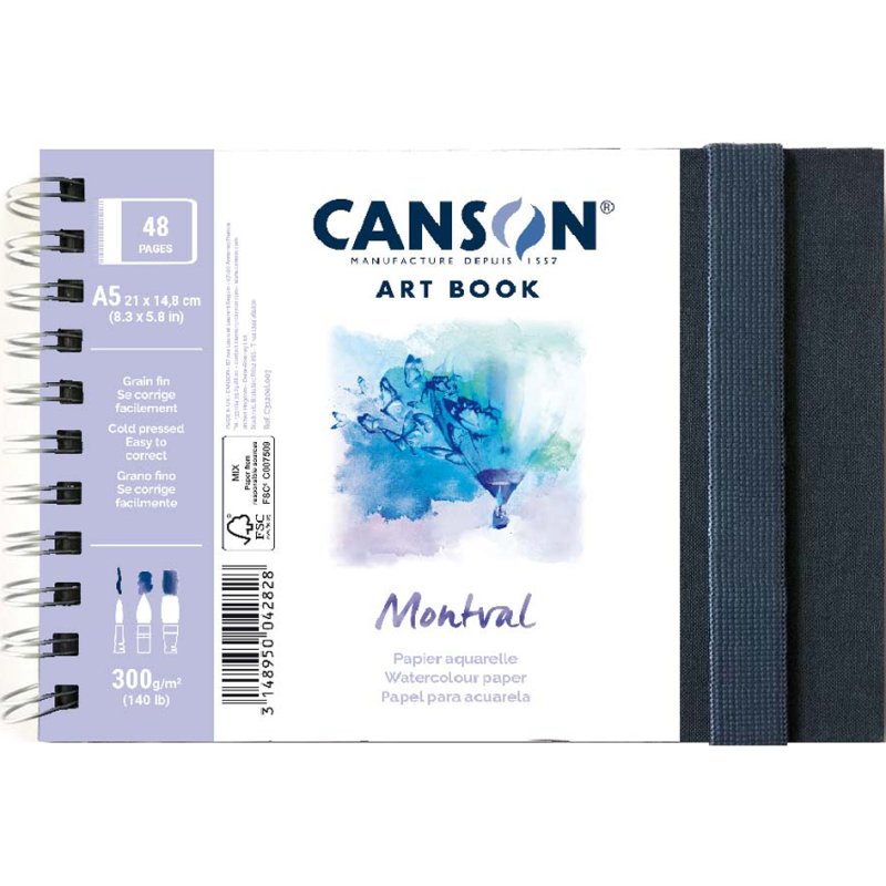 CANSON carnet de croquis ART BOOK Montval, noir, 200×200 mm, papier aquarelle, 24 feuilles