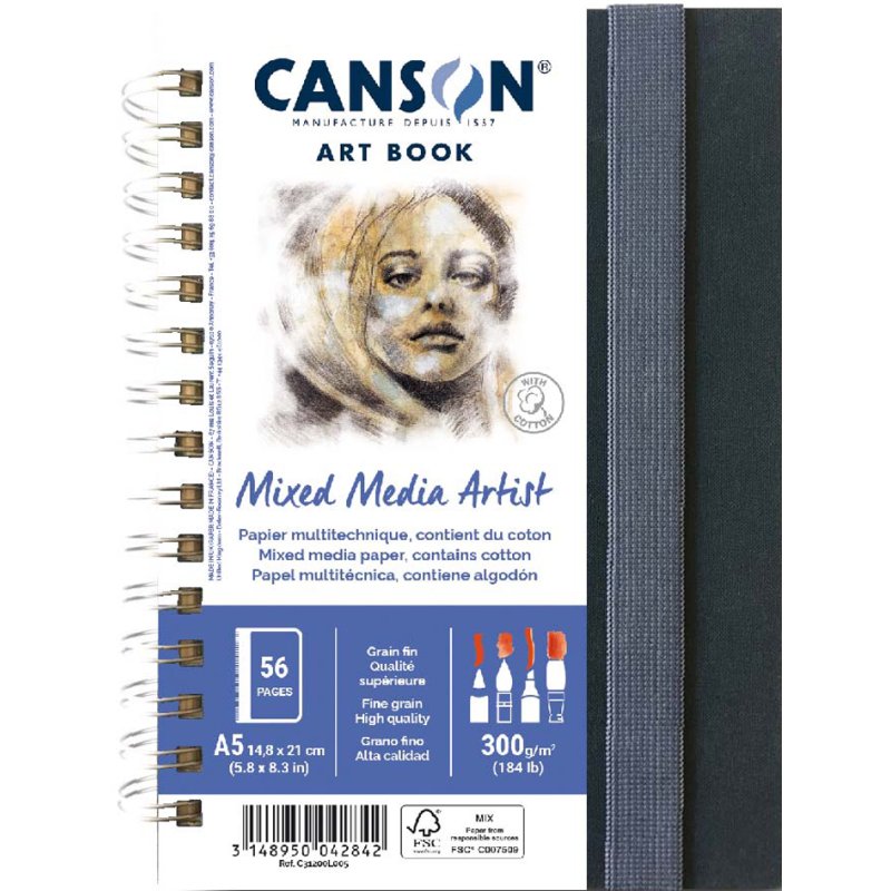 CANSON ART BOOK Mixed Media Artist sketchbook, black, A5, hardcover, 28 sheets