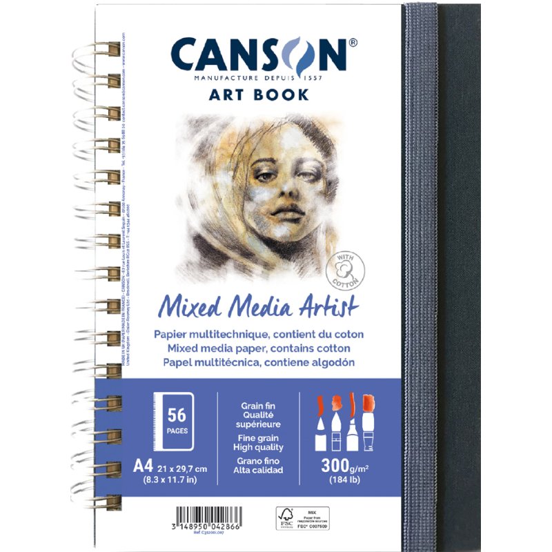 CANSON ART BOOK Mixed Media Artist sketchbook, black, A5, hardcover, 28 sheets