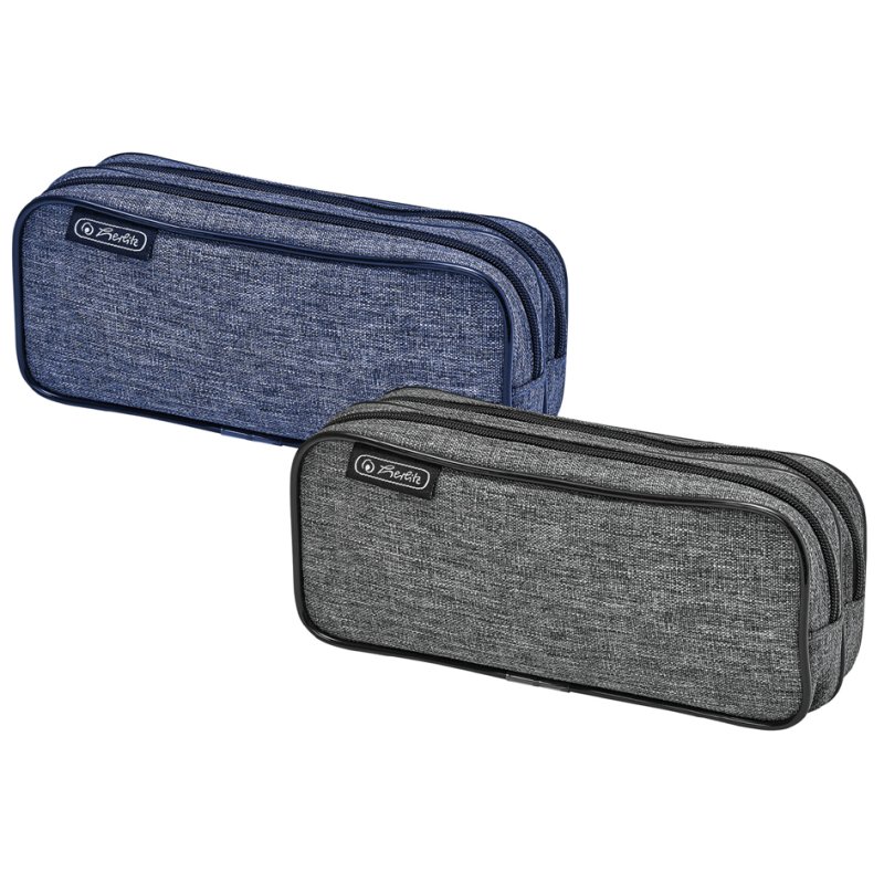 herlitz trousse à crayons double Knitted Fabric, nylon, couleurs assorties, 2 pièces
