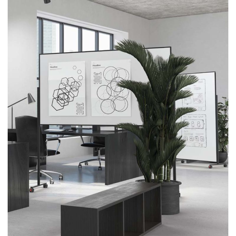 magnetoplan Tableau blanc Design Vario Black Edition, blanc/noir, réversible, mobile, 100×180 cm