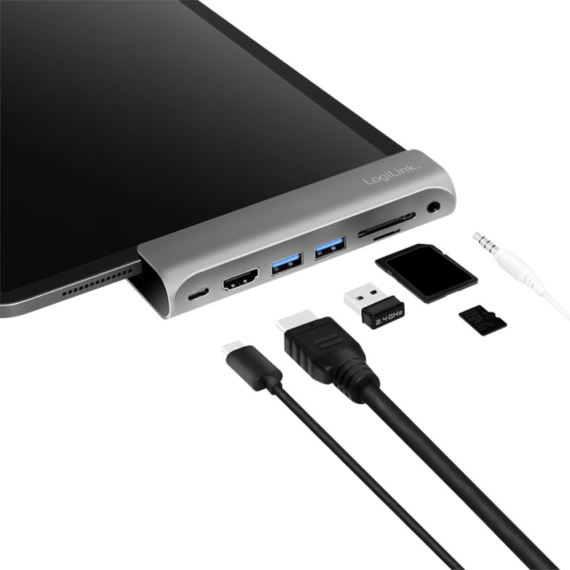 LogiLink Station d'accueil USB 3.2 USB-C, 7 ports, noir/argent