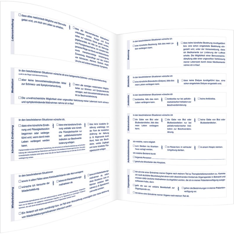 RNK Verlag form folder Patient Testament, dark blue, 225×310 mm, 1 person
