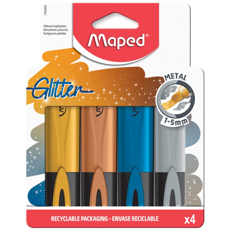 Maped highlighters glitter metallic, chisel tip 1.0-5.0 mm, 4 pieces in case