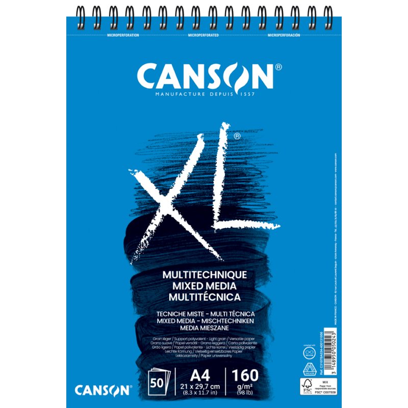 CANSON bloc de dessin XL Mixed Media A3, blanc, 50 feuilles, 160 g/m²