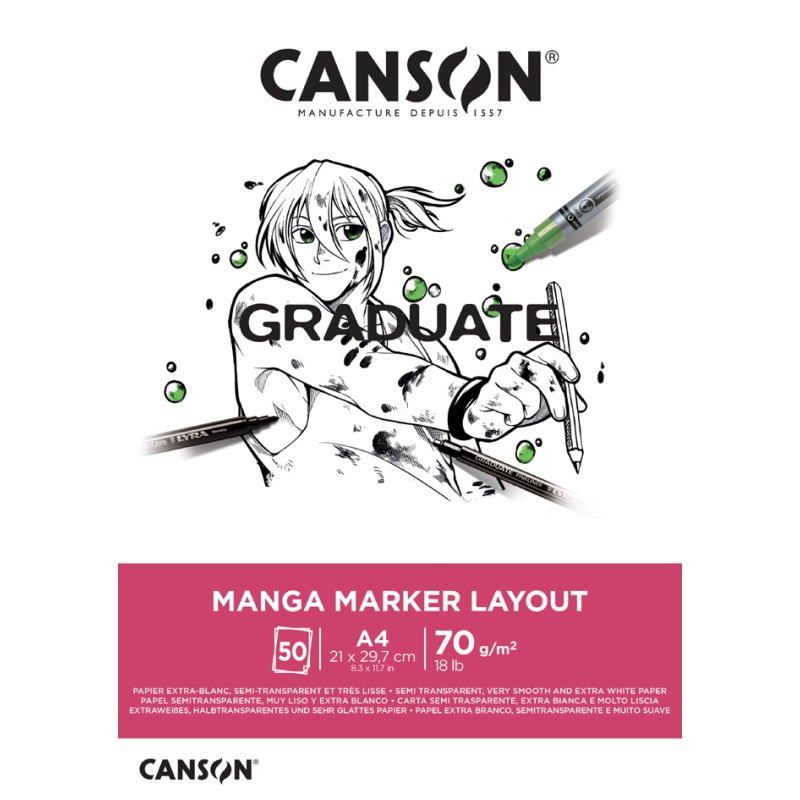 CANSON Graduate bloc de dessin A4, marqueurs, 50 feuilles, 70 g/m²