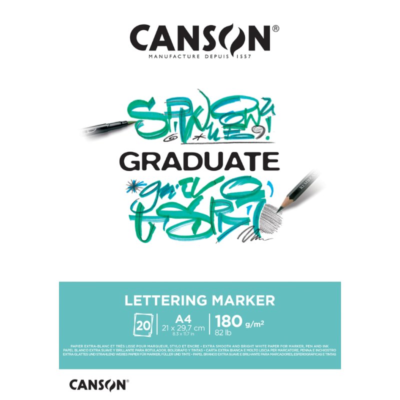 CANSON tekenblok Graduate Lettering Marker A3, wit, 20 vel, 180 g/m²
