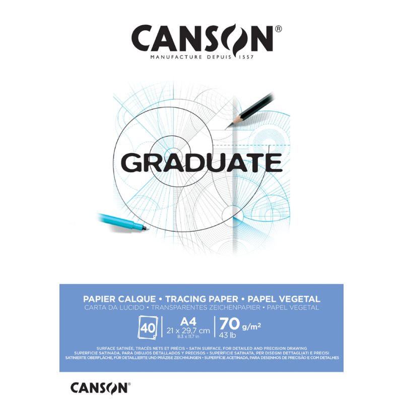 CANSON papier transparent bloc GRADUATE, A4, 70 g/m², 40 feuilles