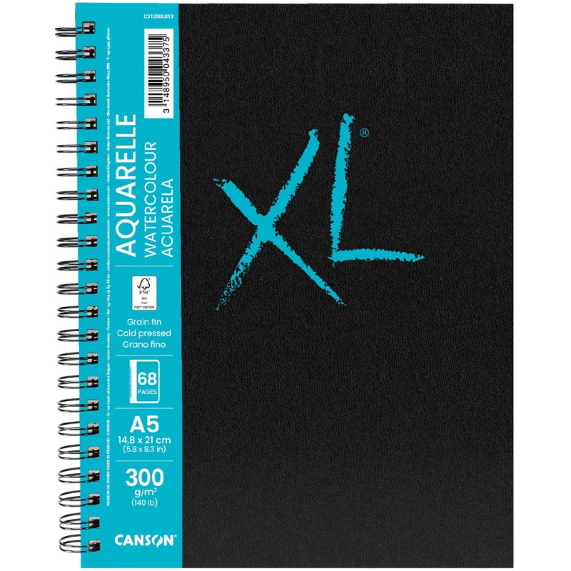CANSON carnet de croquis XL BOOK AQUARELLE, A5 hardcover, papier aquarelle 300 g/m², 34 feuilles