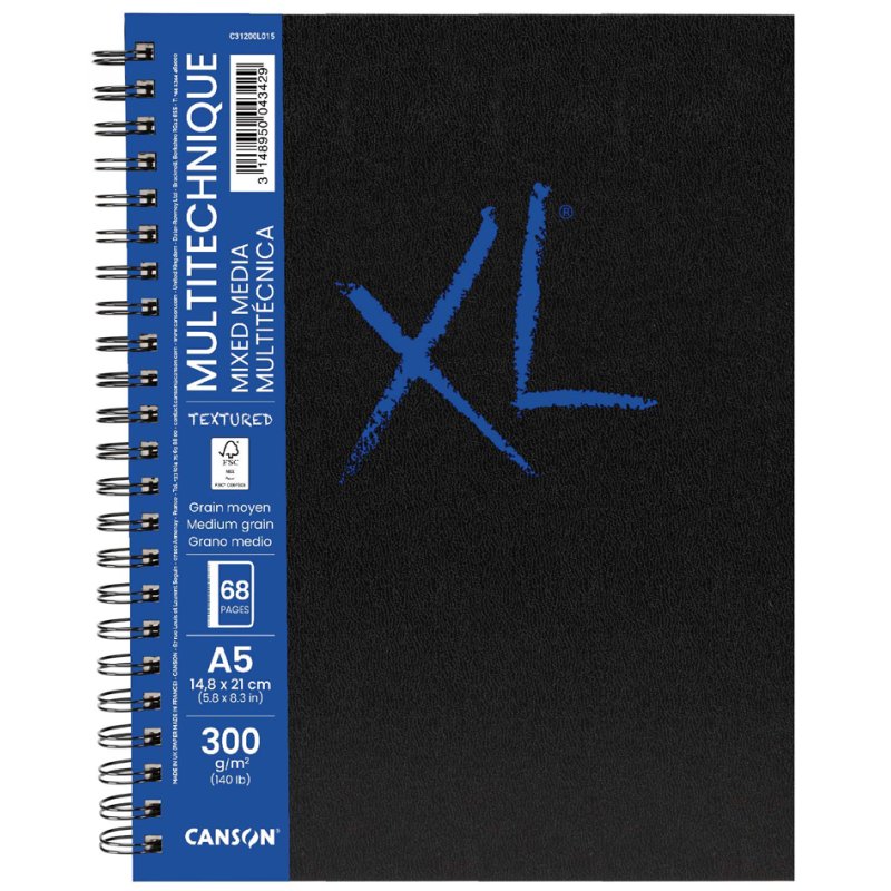 CANSON carnet de croquis XL BOOK mixed media textured, A5, couverture rigide, 34 feuilles