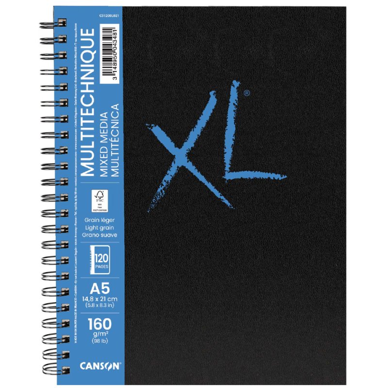 CANSON carnet de croquis XL mixed media A5, couverture rigide, 60 feuilles, 160 g/m²