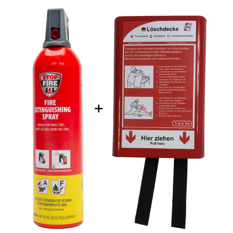 IWH REINOLD MAX spray extincteur STOP FIRE + couverture anti-feu, sans fluor, 750 ml