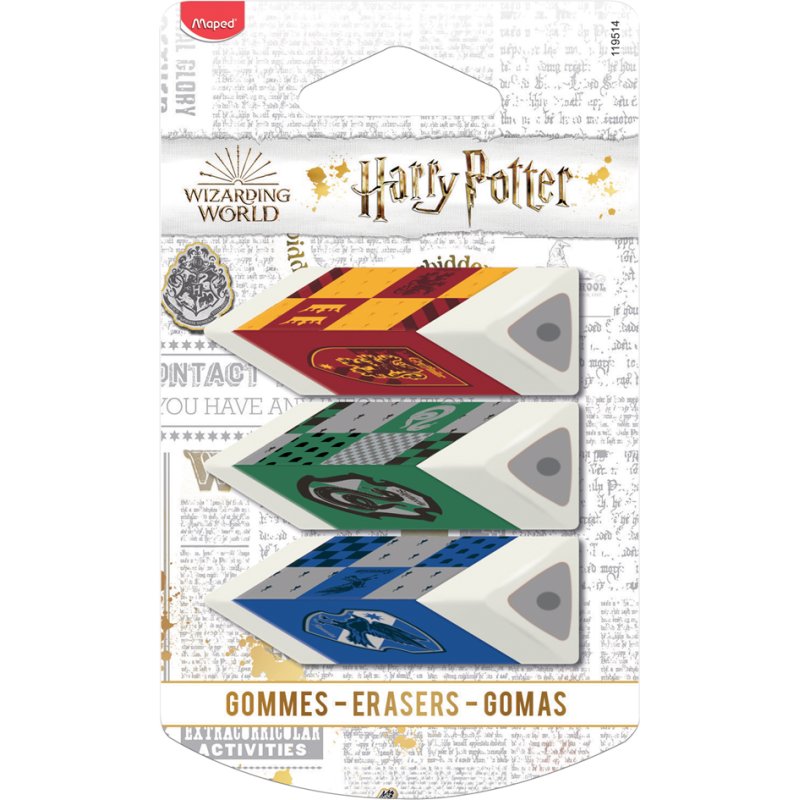 Maped gommes Harry Potter, triangulaire, blanc, 3 pièces