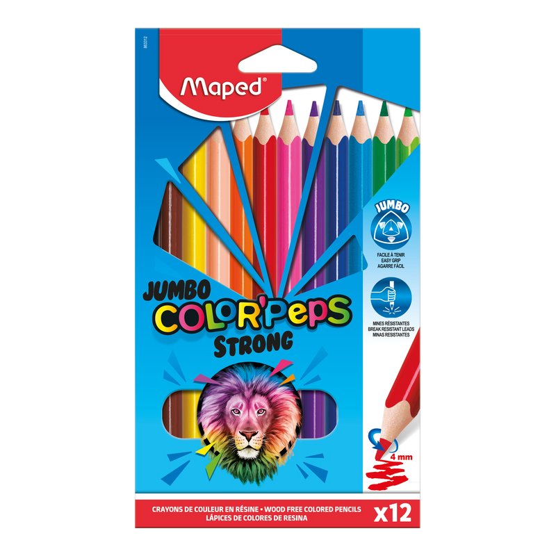 Maped crayons de couleur triangulaires JUMBO COLOR'PEPS STRONG, 4 mm mine, 12 pièces