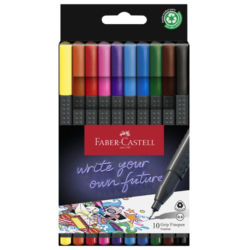 Faber-Castell fineliner GRIP FINEPEN, 0,4 mm, effaçable, 10 pièces