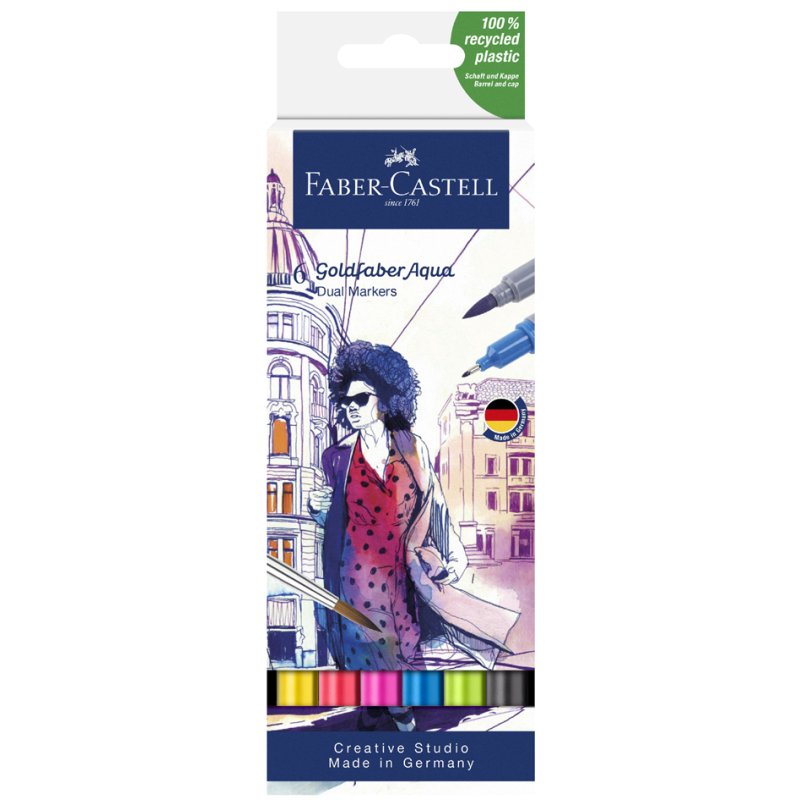 Faber-Castell marqueurs aquarelle doubles GOLDFABER, 2 pointes, soluble à l'eau, 24 pièces