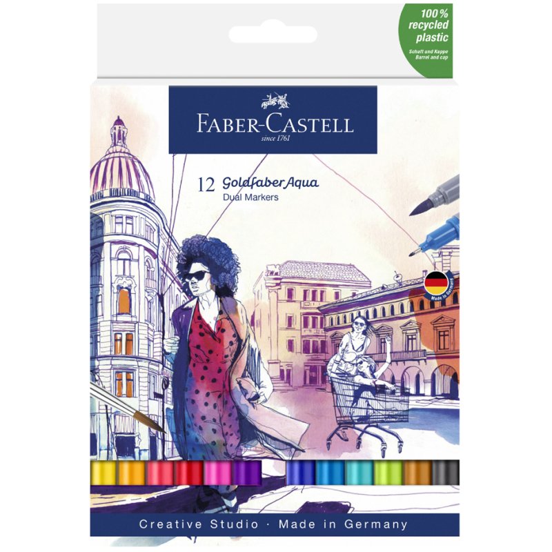 Faber-Castell marqueurs aquarelle doubles GOLDFABER, 2 pointes, soluble à l'eau, 24 pièces