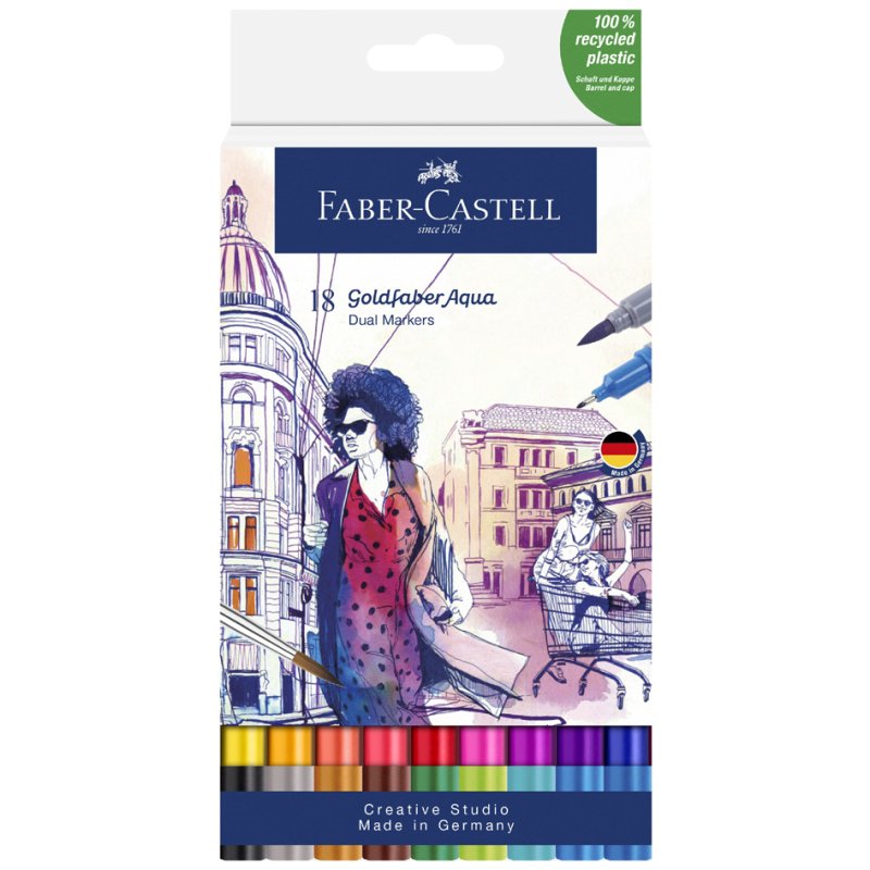 Faber-Castell marqueurs aquarelle doubles GOLDFABER, 2 pointes, soluble à l'eau, 24 pièces