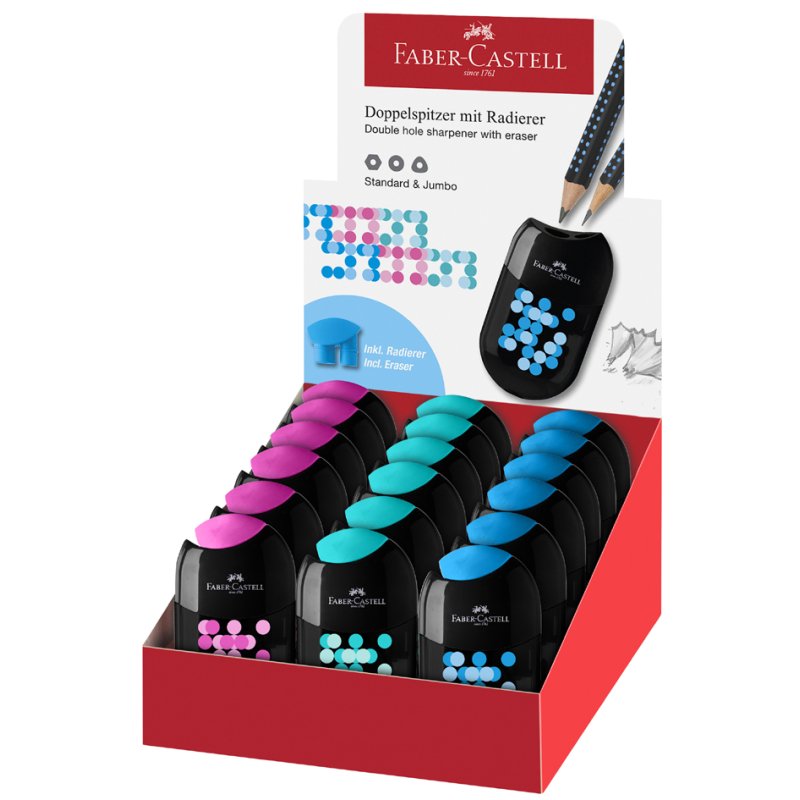 Faber-Castell double sharpener with eraser, metal insert, 18 pieces