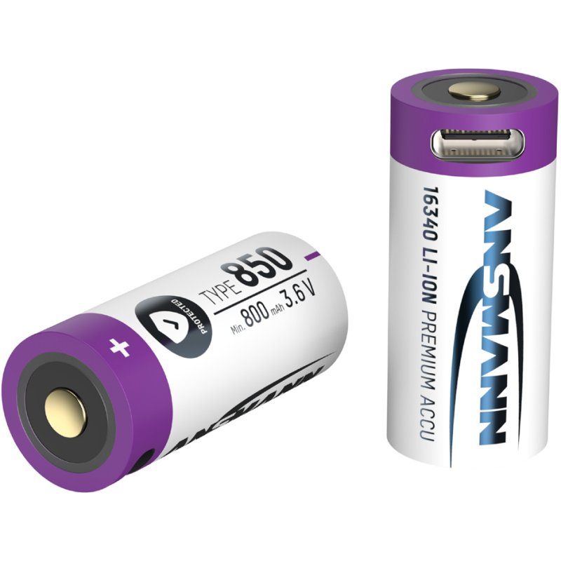 ANSMANN Li-Ion accu 16340, USB-C aansluiting, 850 mAh, 3,6 V