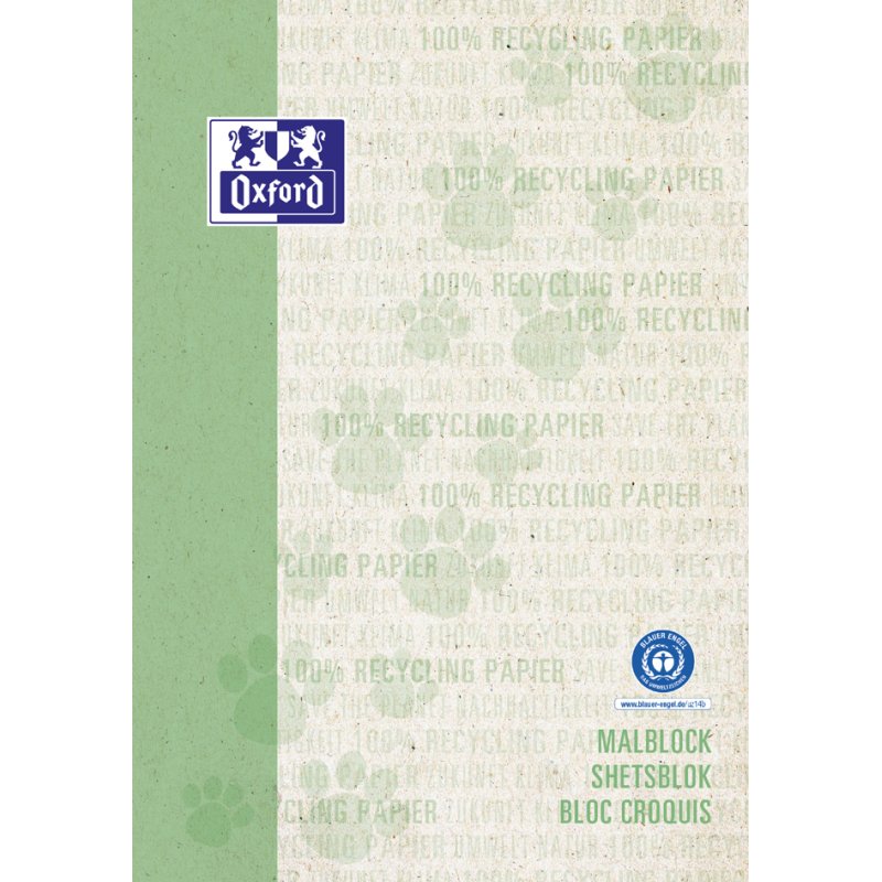 Oxford bloc à dessin Recycling A4, vert, 100 feuilles, papier recyclé