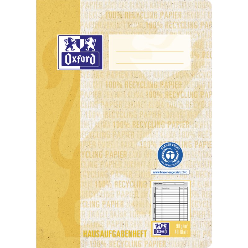 Oxford A5 homework exercise book Recycled, yellow, 48 sheets